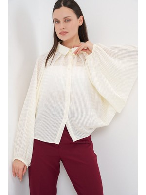 Queene Dreams Yarasa Kol Oversize Gömlek 20368 - Ekru