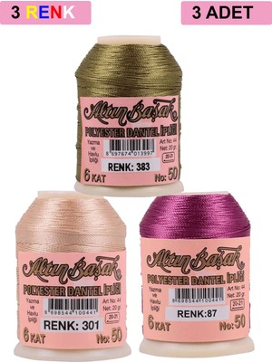 DS LLC 3 Adet Altınbaşak Oya ve Dantel Ipi 20 gr - Royaleks - No: 301 - 087 - 383 DSLLC34-43TX