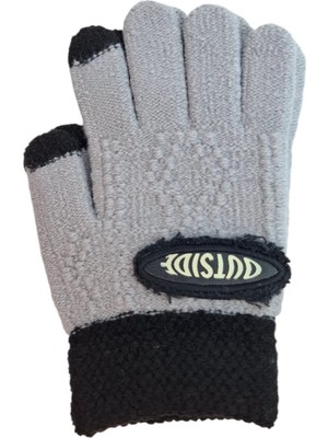 Spteks Kitti 9-12 Yaş Gri Renk Erkek Garson Amblem Figürlü Kışlık Örme Eldiven