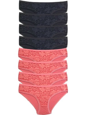 DS LLC 8 Adet Önü Dantelli Transparan Kadın Slip Külot S24 DSLLC34-43TX