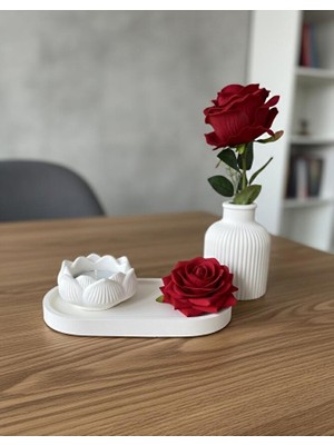 Modesta Home Modern Tepsili Dekoratif Vazo ve Lotus Mumluk Seti – Masa Üstü Ev Dekoru