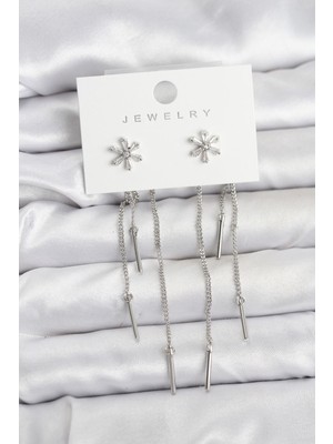 DS LLC Çiçek Model Gümüş Pirinç Sallantılı Kadın Küpe DSLLC-3245YU5