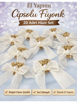 Butik Center Keten Kurdale 20 Adet Incili Cipsolu Nikah Şekeri, Hediye Süs, Balon Süs, Hazır Fiyonk 25MM