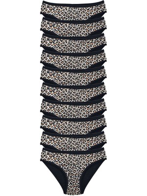 DS LLC 10 Adet Leopar Desenli Likralı Yumuşak Dokulu Kadın Slip Külot DSLLC34-43TX