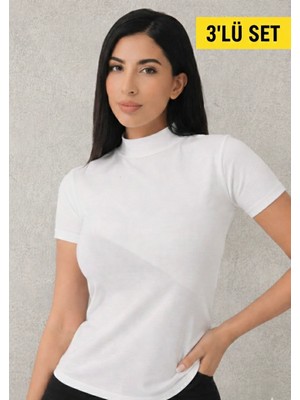 Giysem Denay Kadın Balıkçı Yaka Yarım Kolu Bady  3'lü Set Kadın Balıkçı Yaka Badi