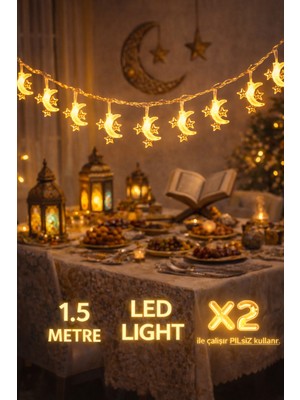 Pairla 1,5 Metre 3 Yıldız 1 Ay Ramazan Temalı LED Işıklı Süsleme Seti Ramazan Süsleri, Ramazan Hediyem Ramazan Süsü