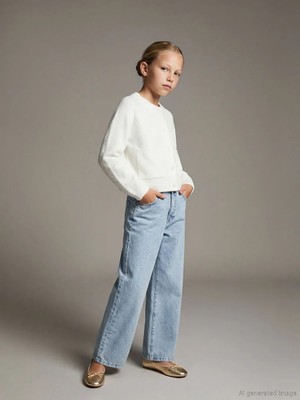 LC Waikiki Lcw Kids Mavi Wideleg Taşlı Kız Çocuk Jean Pantolon