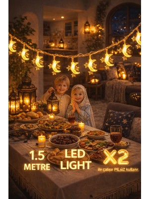 Pairla 1,5 Metre 3 Yıldız 1 Ay Ramazan Temalı LED Işıklı Süsleme Seti Ramazan Süsleri, Ramazan Hediyem Ramazan Süsü