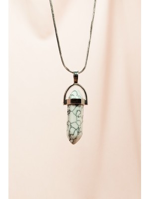 DS LLC Havlit Doğal Taşı Zincirli El Yapımı Tasarımlı Kolye Uç: 3,5 cm Zincir: 20 cm Kutulu DSLLC34