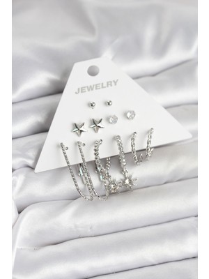 DS LLC Pirinç Gümüş Renk Küpe Seti 6'lı DSLLC-3245YU5