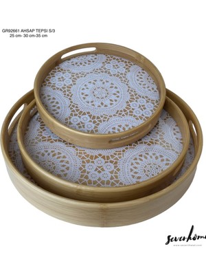 DS LLC 3'lü Yuvarlak Ahşap Tepsi ROYALEKS-SVR-GR92661 DSLLC34-43TX