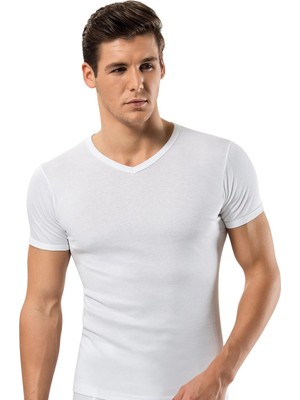 Erdem Erkek V Yaka Kısa Kollu %100 Pamuklu 6'lı Paket Ribana Tişört Atlet 1198