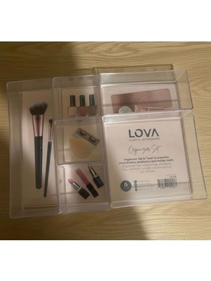 Butik Center 6'lı Çekmece Içi Makyaj Organizer Seti - Şeffaf Akrilik Takı ve Kozmetik Düzenleyici