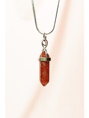 DS LLC Jasper Doğal Taşı Zincirli El Yapımı Tasarımlı Kolye Uç: 3,5 cm Zincir: 20 cm Kutulu DSLLC34