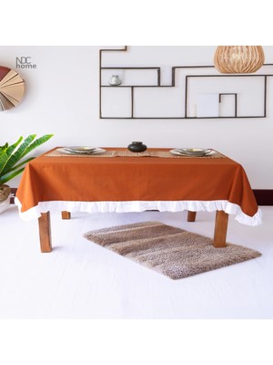 NDC Home Tarçın Keten BEYAZ FIRFIRLI Masa Örtüsü