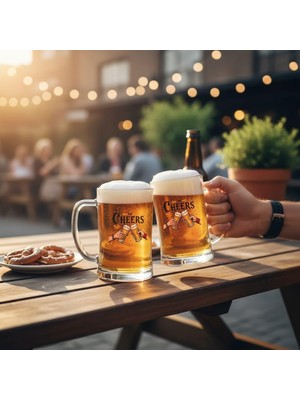 Odi Home 2 Adet Büyük Boy Renkli Cheers Baskılı Cam Bira Bardağı 600 ml