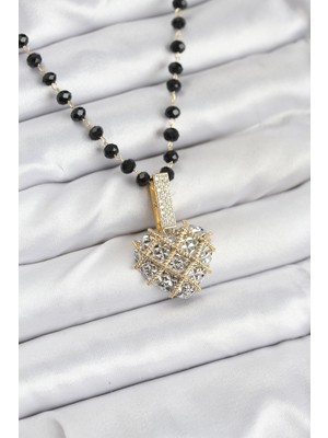 DS LLC 316L Çelik Zincir Kristal Boncuklu Kalpli Kadın Kolye DSLLC-3245YU5