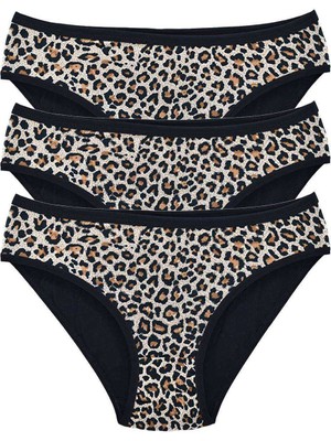 DS LLC 3 Adet Leopar Desenli Likralı Yumuşak Dokulu Kadın Slip Külot DSLLC34-43TX