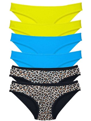 DS LLC 6 Adet Likralı Kadın Slip Külot Leopar Sarı Mavi DSLLC34-43TX