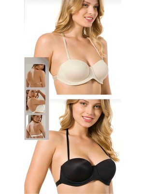 Le Jardin Kadin 2'li Straplez Sütyen |çikarilabilir Askill| Destekli Push Up Günlük Iç Giyim Siyah /ten