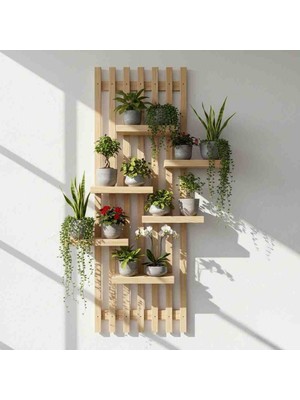 Evdekka Ahşap Duvar Rafı - Çift Taraflı Güçlü Bantlı Modern Çiçeklik Rafı - Dekoratif Duvar Aksesuarı