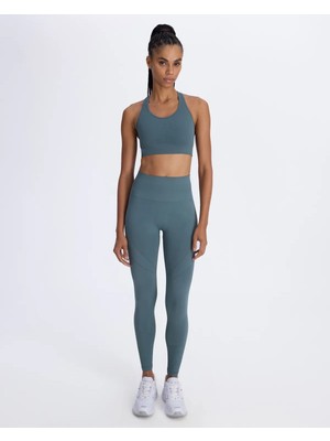 Kap Adaçayı Yeşili Seamless Ikili Takım Tayt ve Bra - Toparlayıcı Spor Tayt