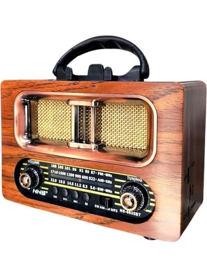Popüler Sepet Büyük Boy Retro, Nostaljik, Ahşap Tasarım Bluetooth Hoparlörlü, Şarjlı, Taşınabilir Fm/am Destekli Radyo NS-6635