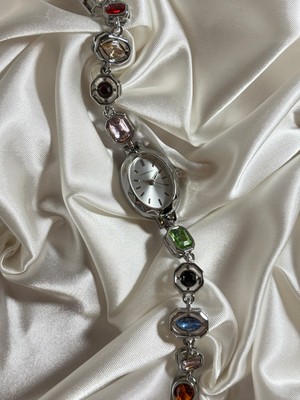 Renkli Taşlı Saat Kadın Kol Saati Bileklik Saat