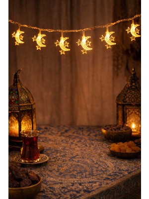 Pairla 1,5 Metre 3 Yıldız 1 Ay Ramazan Temalı LED Işıklı Süsleme Seti Ramazan Süsleri, Ramazan Hediyem Ramazan Süsü