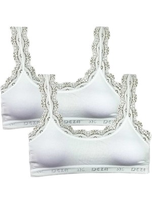 DS LLC 2 Adet Dantel Nakış Işlemeli Pedli Bambu Kadın Büstiyer Beyaz DSLLC34-43TX