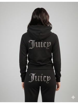 Bozz Collection Kadın Kristal Taş Baskılı Eşofman Takımı Hoodie Crop Juicy Sweatshirt Baggy Eşofman Ikili Takım