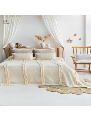 NDC Home Krem Örgü Dantelli ve Püsküllü Battal Boy Yatak Örtüsü (240 x 260)