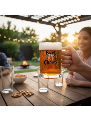 Odi Home 2 Adet Büyük Boy Renkli Beers Cheers Baskılı Cam Bira Bardağı Beer Glass Mug 600 ml