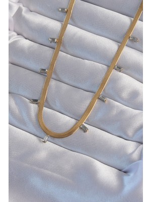 DS LLC 316L Çelik Gold Renk Baget Taşlı Italyan Zincir Kolye DSLLC-3245YU5
