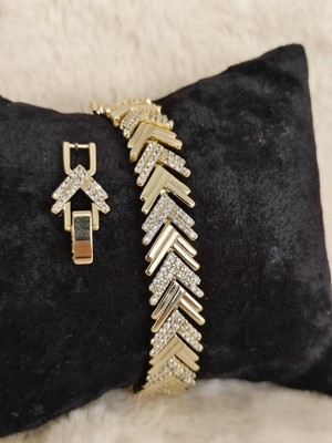 Tuel Kadın Paslanmaz Çelik Gold Renk Taşlı Kalın Zincir Bileklik