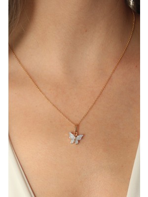 DS LLC Gold Mavi Renk Kelebek Figür Kadın Kolye DSLLC-3245YU5