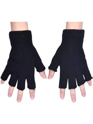 DS LLC Yarım Parmak Kesik Siyah Eldiven Unisex 1 Çift Sıcak Tutan Yün Kışlık Kadın Erkek DSLLC34-43