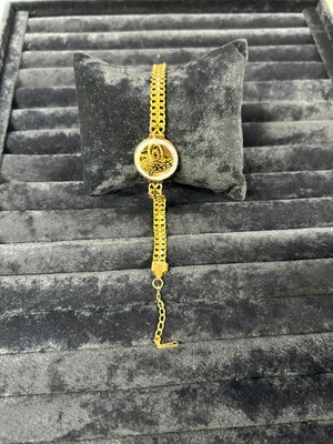 Osmanlı Tuğrası Detaylı Gold Çelik Zincir Bileklik