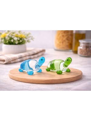 Crystal Passion El Yapımı 2’li Renkli Cam Kaplumbağa Figürü Dekoratif Cam Obje Seti