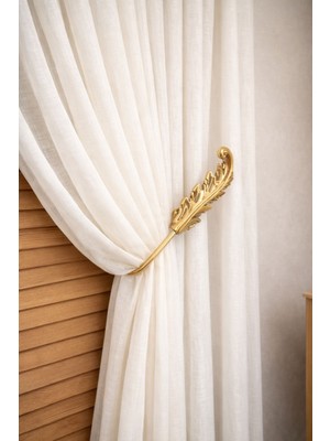 Yaprak Desenli Hayalet Kol Bağı (Duvar Delme Gerektirmeyen Tül ve Fon Bağı) Altın - Gold