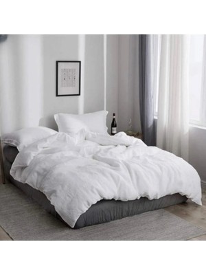 NDC Home Beyaz Yıkanmış Çift Kişilik Nevresim Yastık Seti (200 x 220)