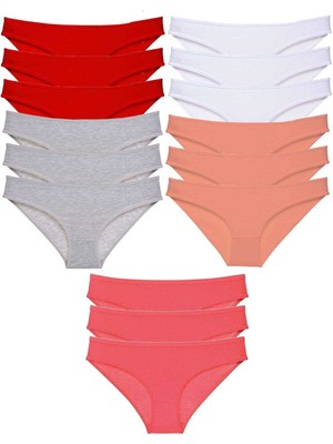 Royaleks 15 Adet Süper Eko Set Likralı Kadın Slip Külot Kırmızı Gri Beyaz Pudra Fuşya