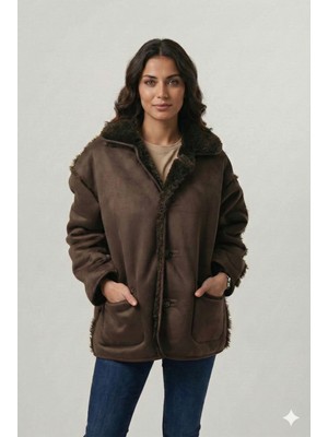 Pique JEAN1 KADIN MONT Peluş Astarlı Kadın Oversize Süet Mont