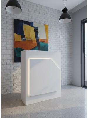 Online Fırsat Mutlu Ol Mutlu Kal Resital Ledli Karşılama Bankosu G-90 cm Ofis Kasa Resepsiyon Masası BANKO-002-1-1