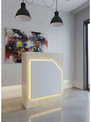 Online Fırsat Mutlu Ol Mutlu Kal Resital Ledli Karşılama Bankosu G-90 cm Ofis Kasa Resepsiyon Masası BANKO-002-8-1