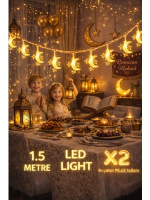 Pairla 1,5 Metre 3 Yıldız 1 Ay Ramazan Temalı LED Işıklı Süsleme Seti Ramazan Süsleri, Ramazan Hediyem Ramazan Süsü