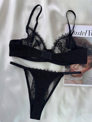 Siyah Simli Dantelli Takım