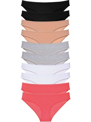 Royaleks 10 Adet Süper Eko Set Likralı Kadın Slip Külot Siyah Ten Gri Beyaz Fuşya