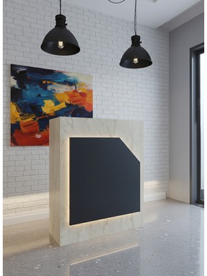 Online Fırsat Mutlu Ol Mutlu Kal Resital Ledli Karşılama Bankosu G-90 cm Ofis Kasa Resepsiyon Masası BANKO-002-8-4