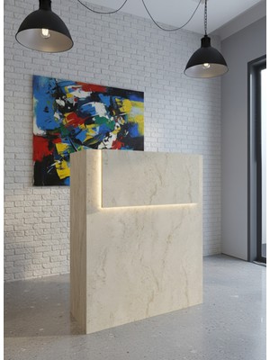 Online Fırsat Mutlu Ol Mutlu Kal Resital Ledli Karşılama Bankosu G-90 cm Ofis Kasa Resepsiyon Masası BANKO-003-8-8